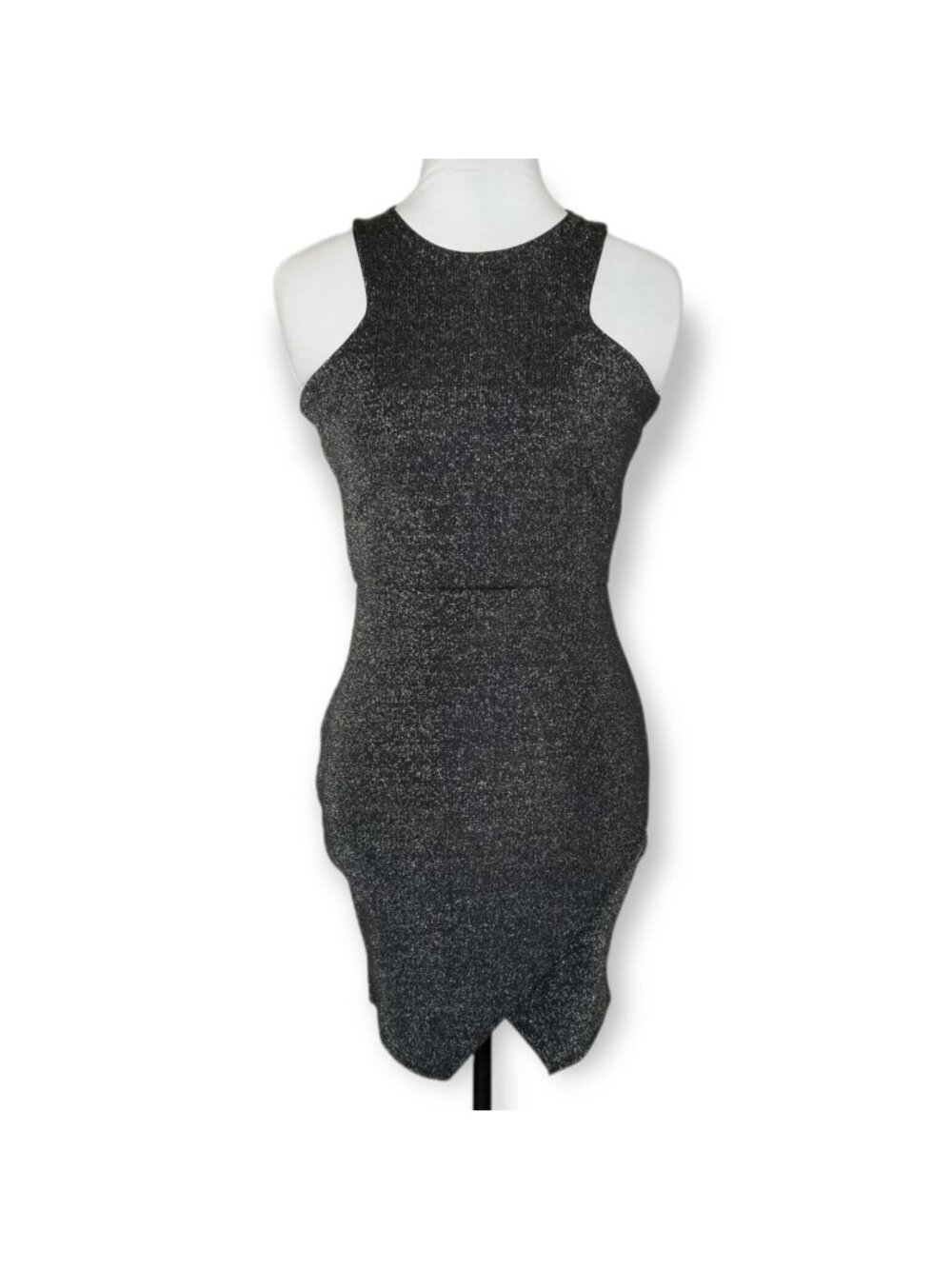 Missguided Size 6 Mini Dress Multicolored Metallic Threading BodyCon Tulip hem